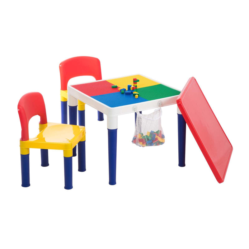 Kids 2-in-1 Building Blocks Table & Chairs Set w/ 100 Blocks