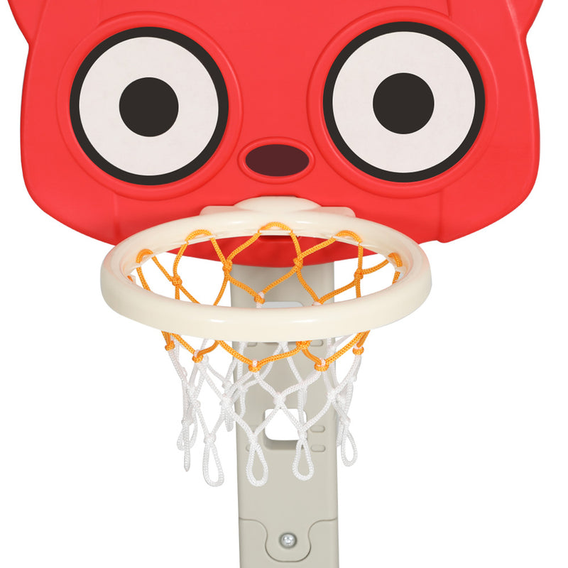 Kids 5-in-1 Adjustable Basketball Hoop with Soccer Goal, Ring Toss, Golf Game & Music Box - Red