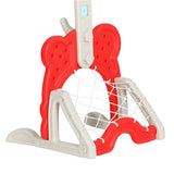 Kids 5-in-1 Adjustable Basketball Hoop with Soccer Goal, Ring Toss, Golf Game & Music Box - Red