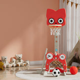 Kids 5-in-1 Adjustable Basketball Hoop with Soccer Goal, Ring Toss, Golf Game & Music Box - Red
