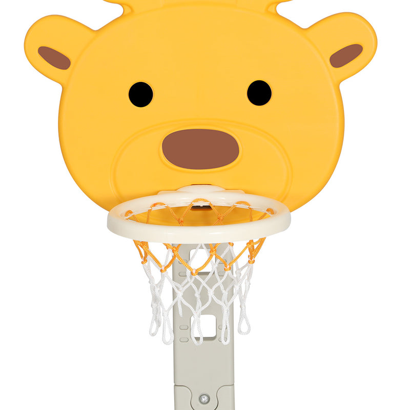 Kids 5-in-1 Adjustable Basketball Hoop with Soccer Goal, Ring Toss, Golf Game & Music Box - Yellow