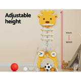 Kids 5-in-1 Adjustable Basketball Hoop with Soccer Goal, Ring Toss, Golf Game & Music Box - Yellow