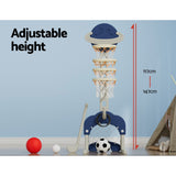 Kids 5-in-1 Adjustable Basketball Hoop with Soccer Goal, Ring Toss, Golf Game & Music Box - Blue