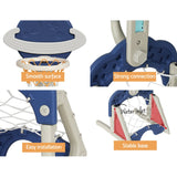 Kids 5-in-1 Adjustable Basketball Hoop with Soccer Goal, Ring Toss, Golf Game & Music Box - Blue