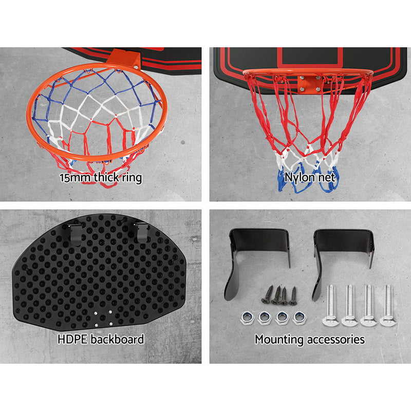 Wall-Mounted Basketball Hoop System with 38" Backboard and Net - Black