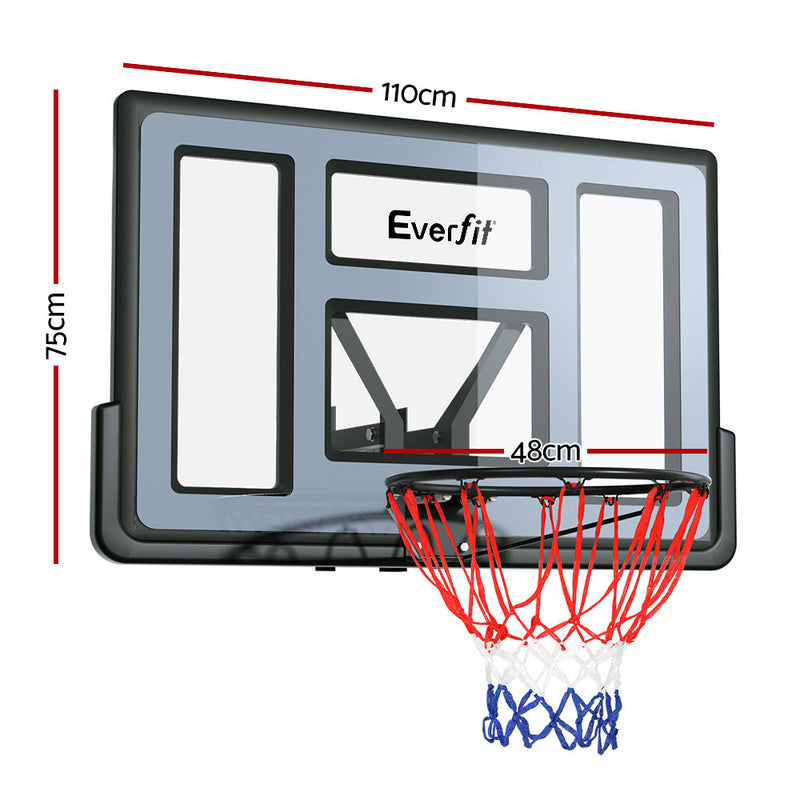 Wall-Mounted Basketball Hoop System with 45" Clear Backboard and Net