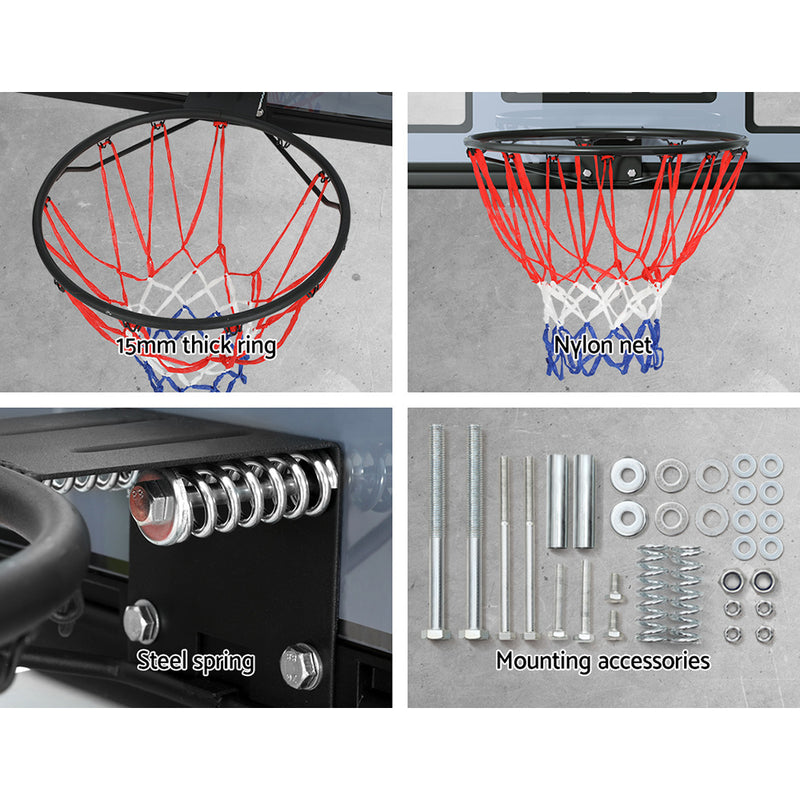 Wall-Mounted Basketball Hoop System with 45" Clear Backboard and Net