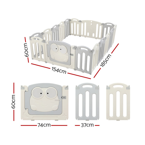 Kids Playpen and Ball Pit - 16 Panel Foldable & Modular with Frog Gate