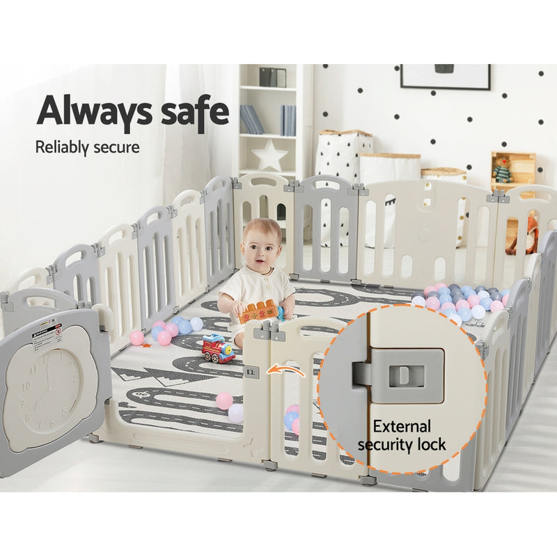 Kids Playpen and Ball Pit - 20 Panel Foldable & Modular with Frog Gate