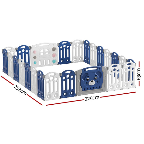 Kids Playpen and Ball Pit - 24 Panel Foldable & Modular with Bear Gate