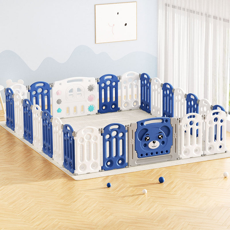 Kids Playpen and Ball Pit - 24 Panel Foldable & Modular with Bear Gate