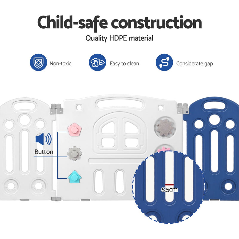 Kids Playpen and Ball Pit - 24 Panel Foldable & Modular with Bear Gate