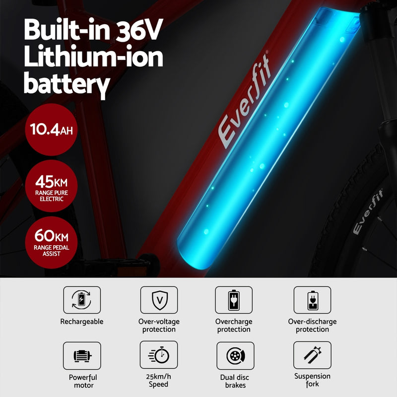 Everfit 26-Inch Mountain E-Bike Bicycle with Built-in Battery