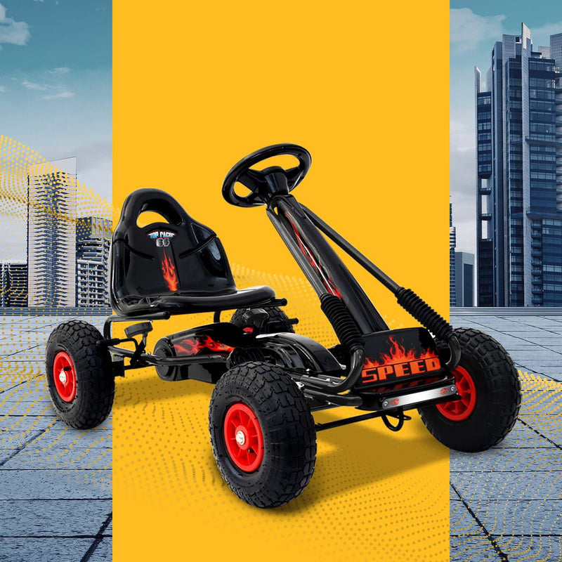 Kids Racing Style Pedal Go Kart / Billy Kart with Rubber Pneumatic Tyres (black)