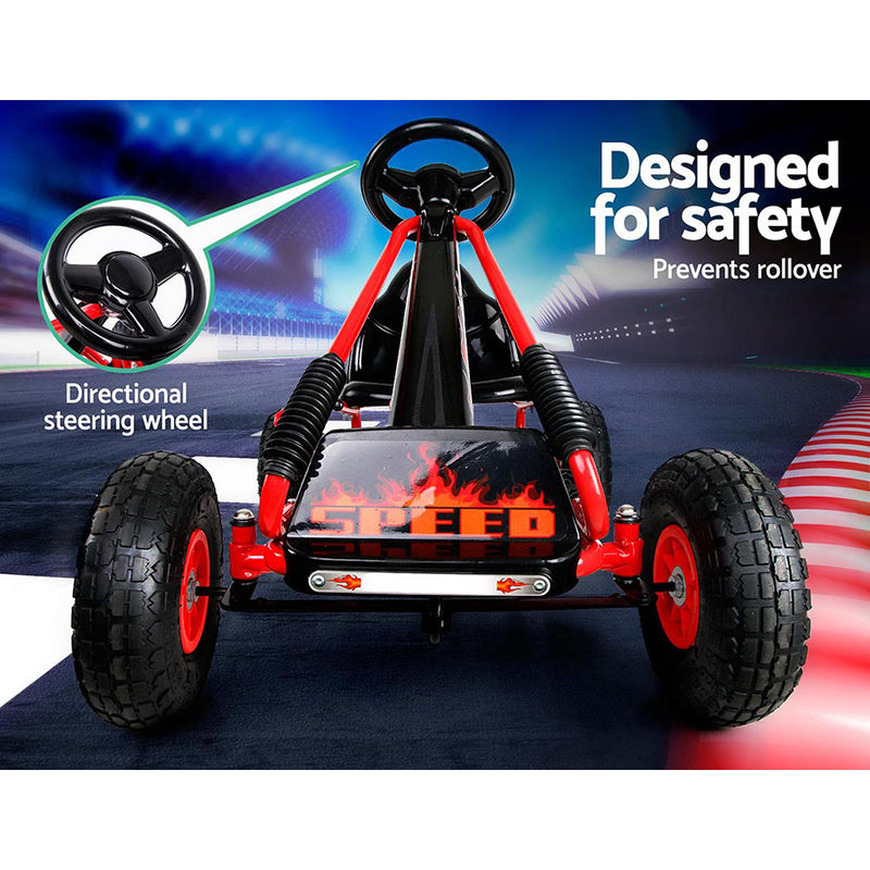 Kids Racing Style Pedal Go Kart / Billy Kart with Rubber Pneumatic Tyres (red)