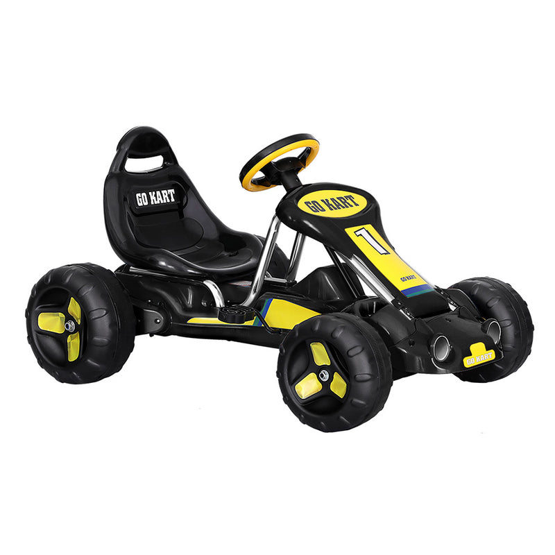 Kids Racing Style Pedal Go Kart / Billy Cart with Plastic Tyres (Black/Yellow)