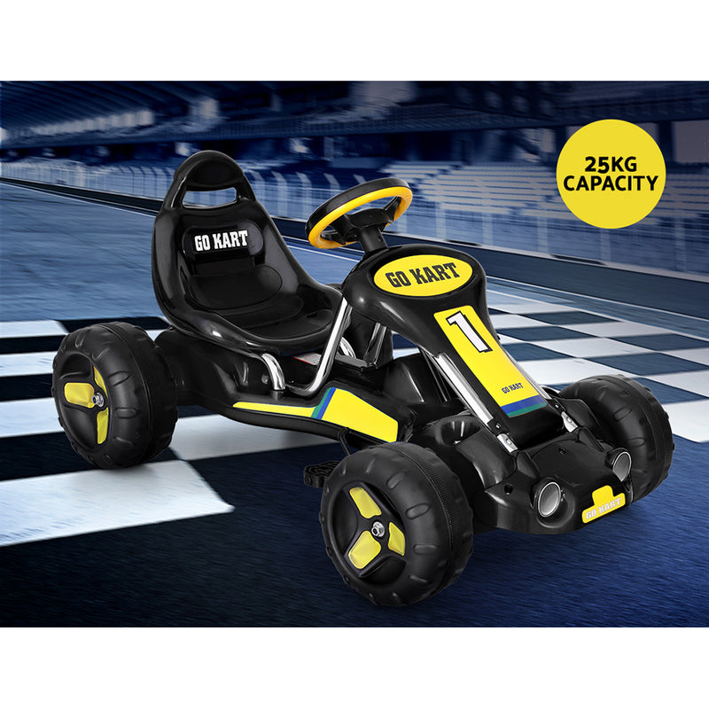 Kids Racing Style Pedal Go Kart / Billy Cart with Plastic Tyres (Black/Yellow)