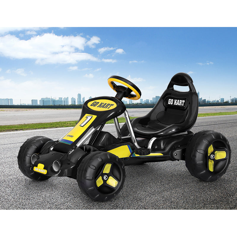 Kids Racing Style Pedal Go Kart / Billy Cart with Plastic Tyres (Black/Yellow)