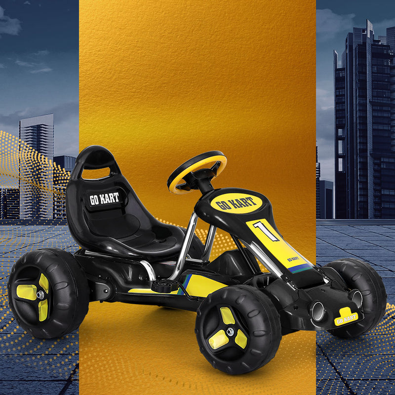 Kids Racing Style Pedal Go Kart / Billy Cart with Plastic Tyres (Black/Yellow)