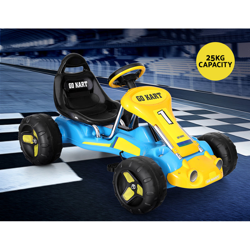 Kids Racing Style Pedal Go Kart / Billy Cart with Plastic Tyres (Blue/Yellow)