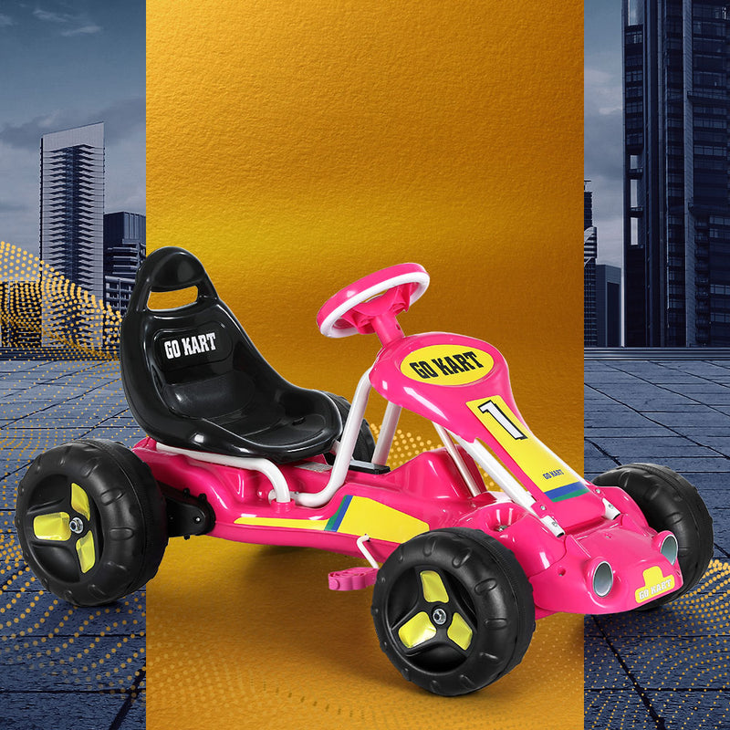 Kids Racing Style Pedal Go Kart / Billy Cart with Plastic Tyres (Pink)