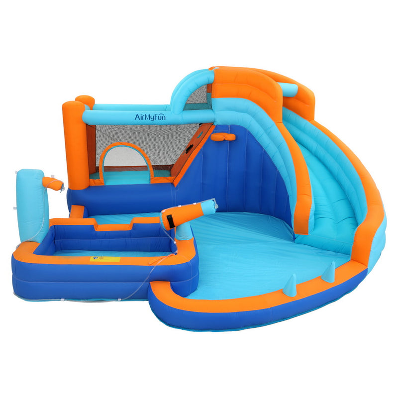 Kids Inflatable Splash Fun Park with Slide, Water Cannon, Basketball Hoop & Ring Toss