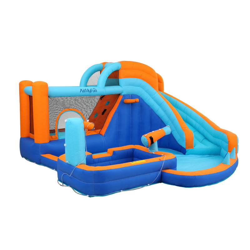 Kids Inflatable Splash Fun Park with Slide, Water Cannon, Basketball Hoop & Ring Toss
