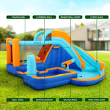Kids Inflatable Splash Fun Park with Slide, Water Cannon, Basketball Hoop & Ring Toss