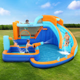 Kids Inflatable Splash Fun Park with Slide, Water Cannon, Basketball Hoop & Ring Toss