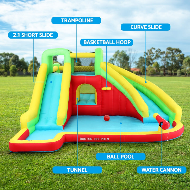 Kids Inflatable Water Park with Slide, Jumping Castle & Water Cannon