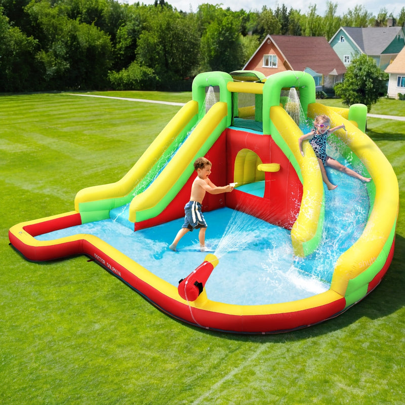 Kids Inflatable Water Park with Slide, Jumping Castle & Water Cannon