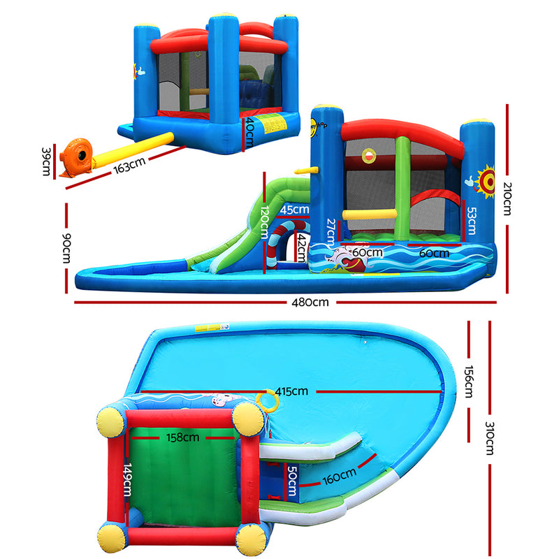 Kids Inflatable Water Play Splash Park with Slide, Jumping Castle and Basketball Hoop