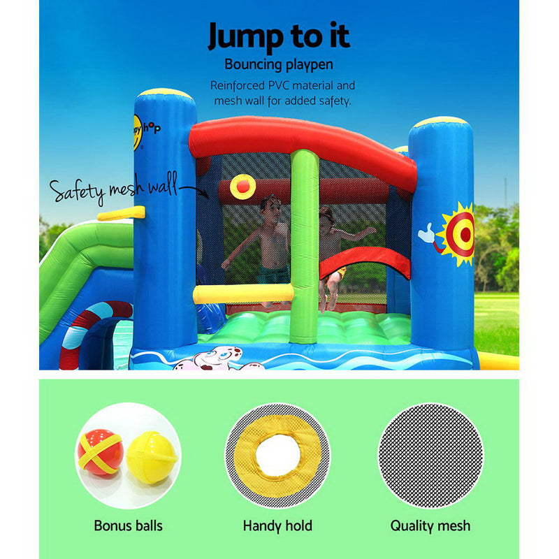 Kids Inflatable Water Play Splash Park with Slide, Jumping Castle and Basketball Hoop