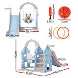 Slide & Panda Swing Set with Basketball Hoop and Ring Toss (Blue)