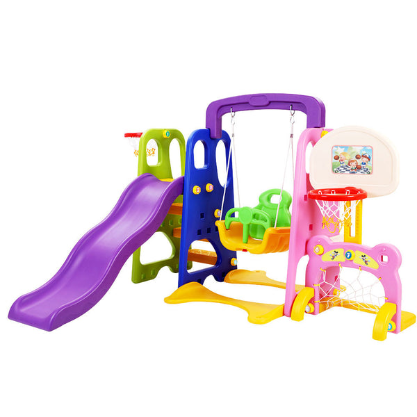 Slide & Swing Set with 2 Basketball Hoops and Soccer Goal