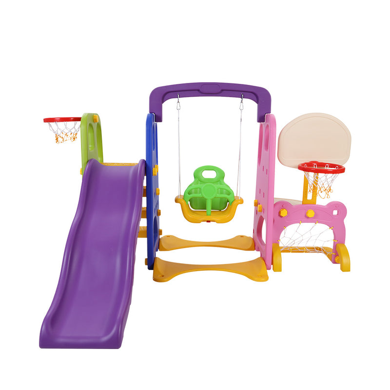Slide & Swing Set with 2 Basketball Hoops and Soccer Goal