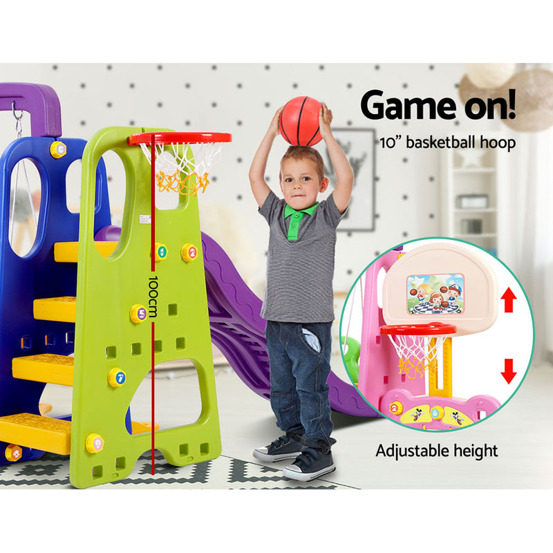 Slide & Swing Set with 2 Basketball Hoops and Soccer Goal