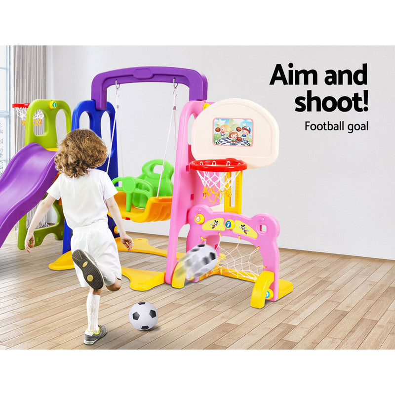 Slide & Swing Set with 2 Basketball Hoops and Soccer Goal