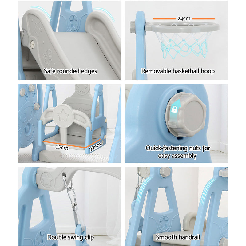 Slide & Swing Set with Basketball Hoop Indoor/Outdoor (Blue)
