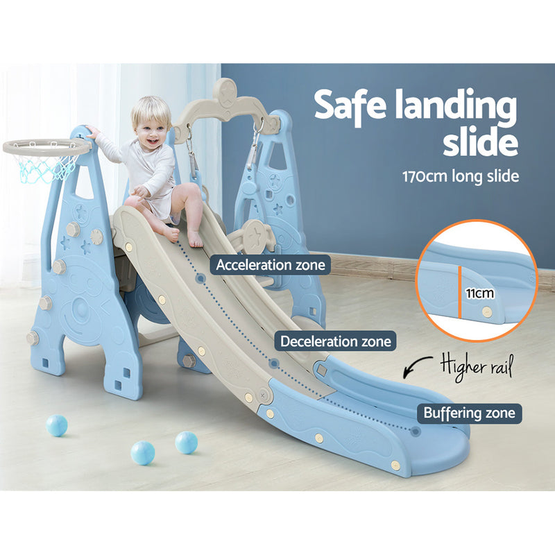 Slide & Swing Set with Basketball Hoop Indoor/Outdoor (Blue)