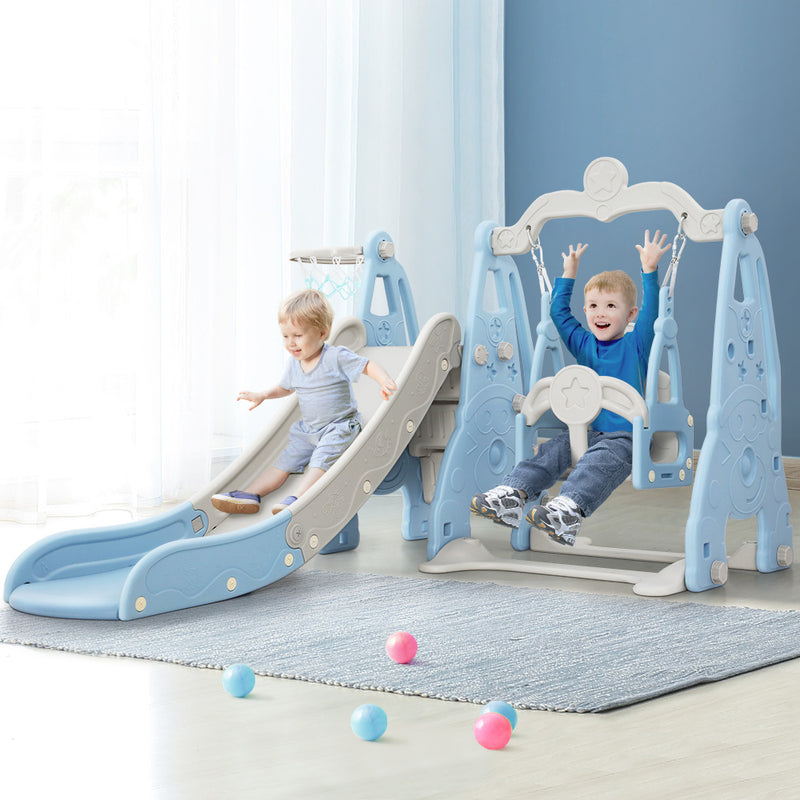 Slide & Swing Set with Basketball Hoop Indoor/Outdoor (Blue)