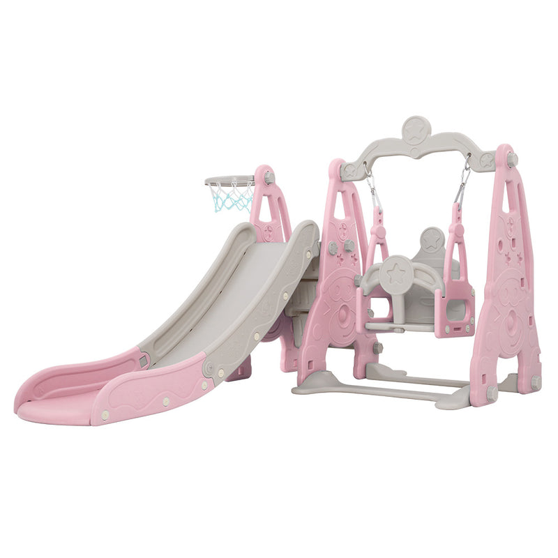 Slide & Swing Set with Basketball Hoop Indoor/Outdoor (Pink)