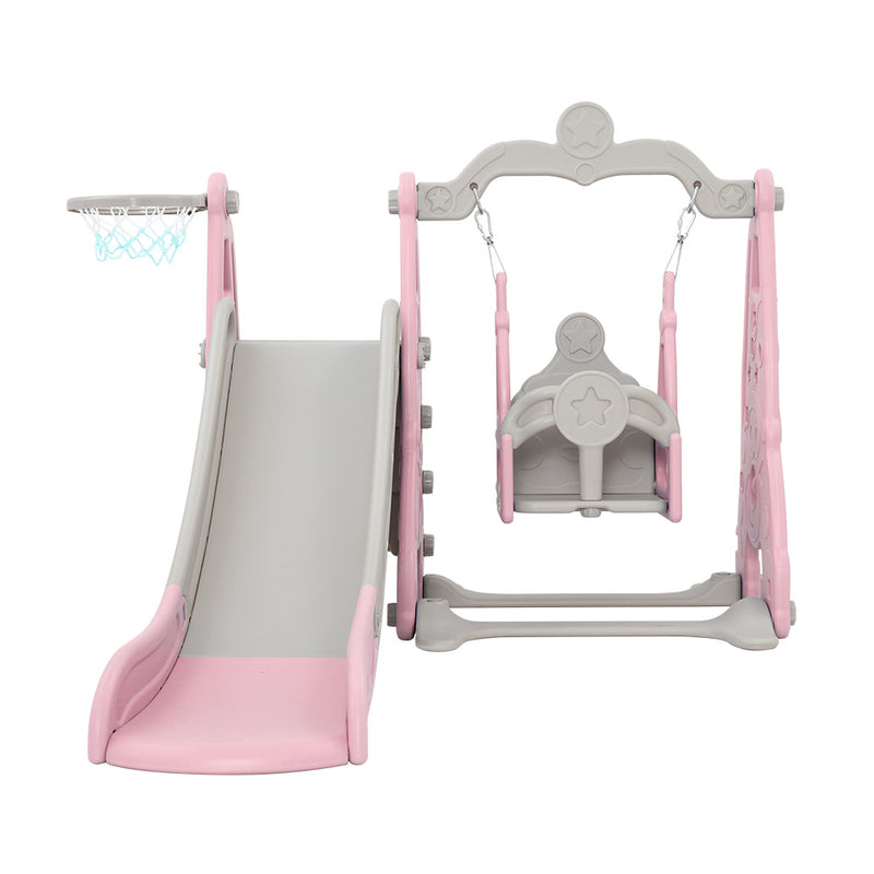 Slide & Swing Set with Basketball Hoop Indoor/Outdoor (Pink)