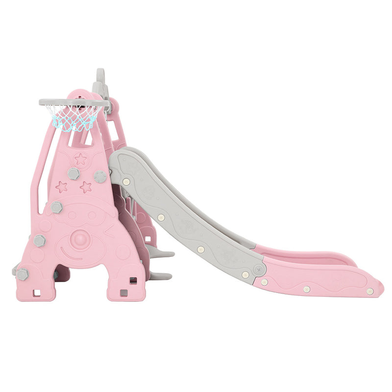Slide & Swing Set with Basketball Hoop Indoor/Outdoor (Pink)