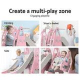 Slide & Swing Set with Basketball Hoop Indoor/Outdoor (Pink)