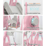 Slide & Swing Set with Basketball Hoop Indoor/Outdoor (Pink)