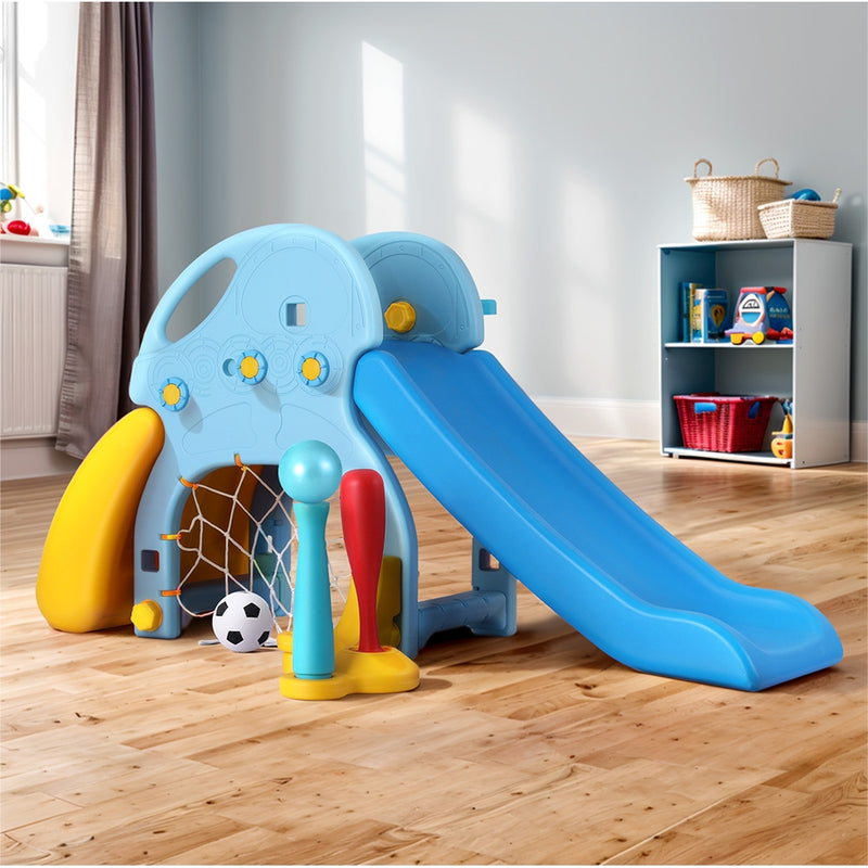 Kids Slide Set with Baseball Bat, Soccer Goal + Basketball Hoop