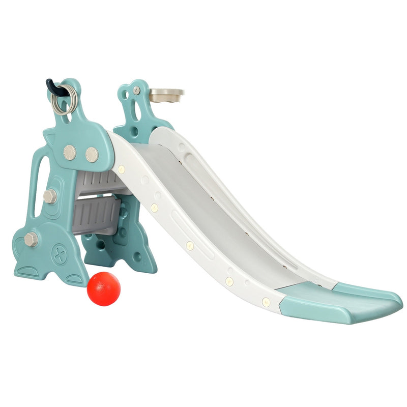 Kids Deer Slide Set with Basketball Hoop and Ring Toss Game 1.4m (Blue)