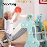 Kids Deer Slide Set with Basketball Hoop and Ring Toss Game 1.4m (Blue)