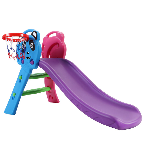 Panda Slide Set with Basketball Hoop Indoor Outdoor 1.0m (Blue/Purple)